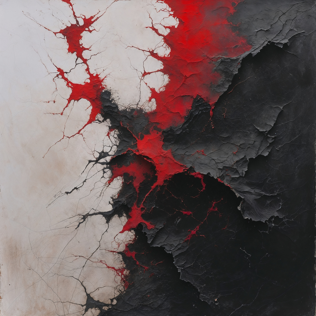 Abstract black, white, and red fractured surface, visual artifact from Z.E.R.O. cuivre pack